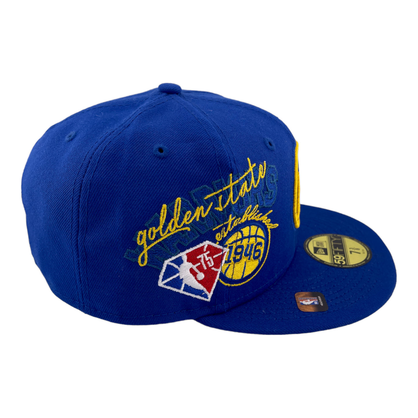 New Era Golden State Warriors Back Half 75th Patch Blue/Grey 59Fifty Fitted Hat Cap