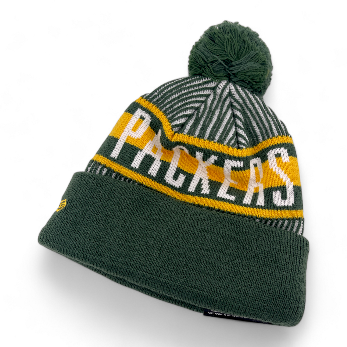 New Era Green Bay Packers NFL Striped Knit Removable Pom Beanie Cuffed Cap Hat