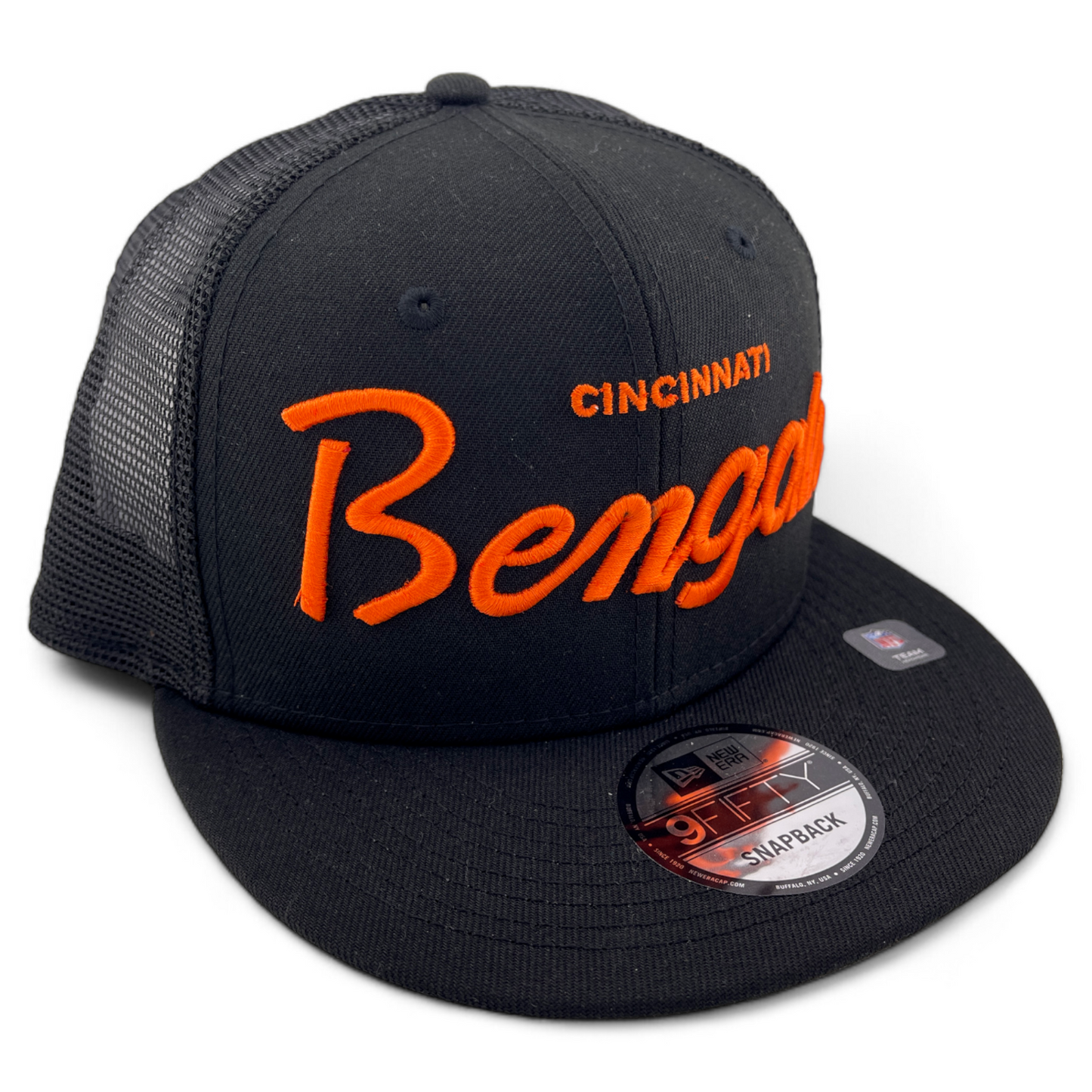 New Era Cincinnati Bengals NFL Script Logo 9FIFTY Mesh Back Snapback Hat Cap