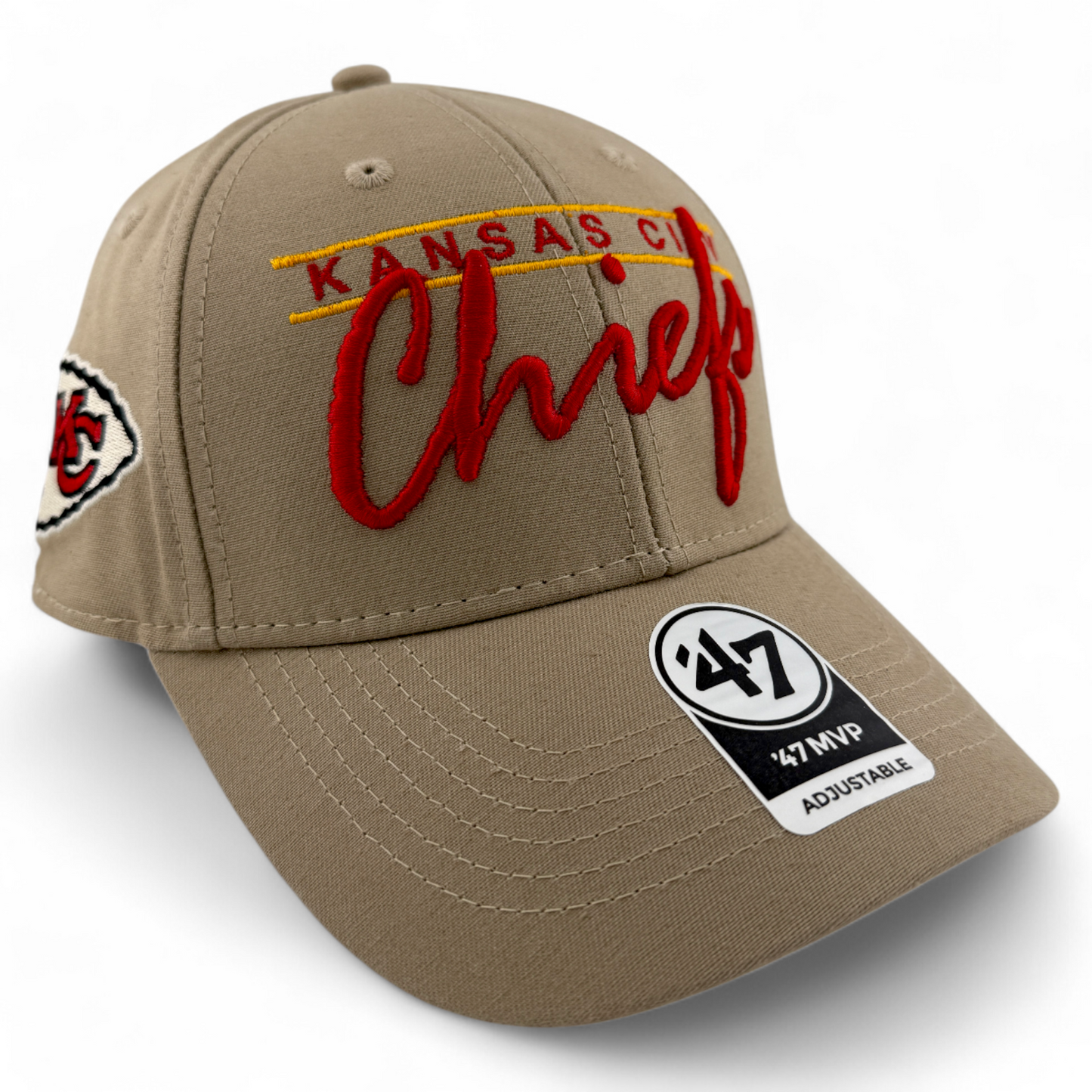'47 Brand Kansas City Chiefs NFL Atwood Khaki Logo Patch MVP Adjustable Hat Cap