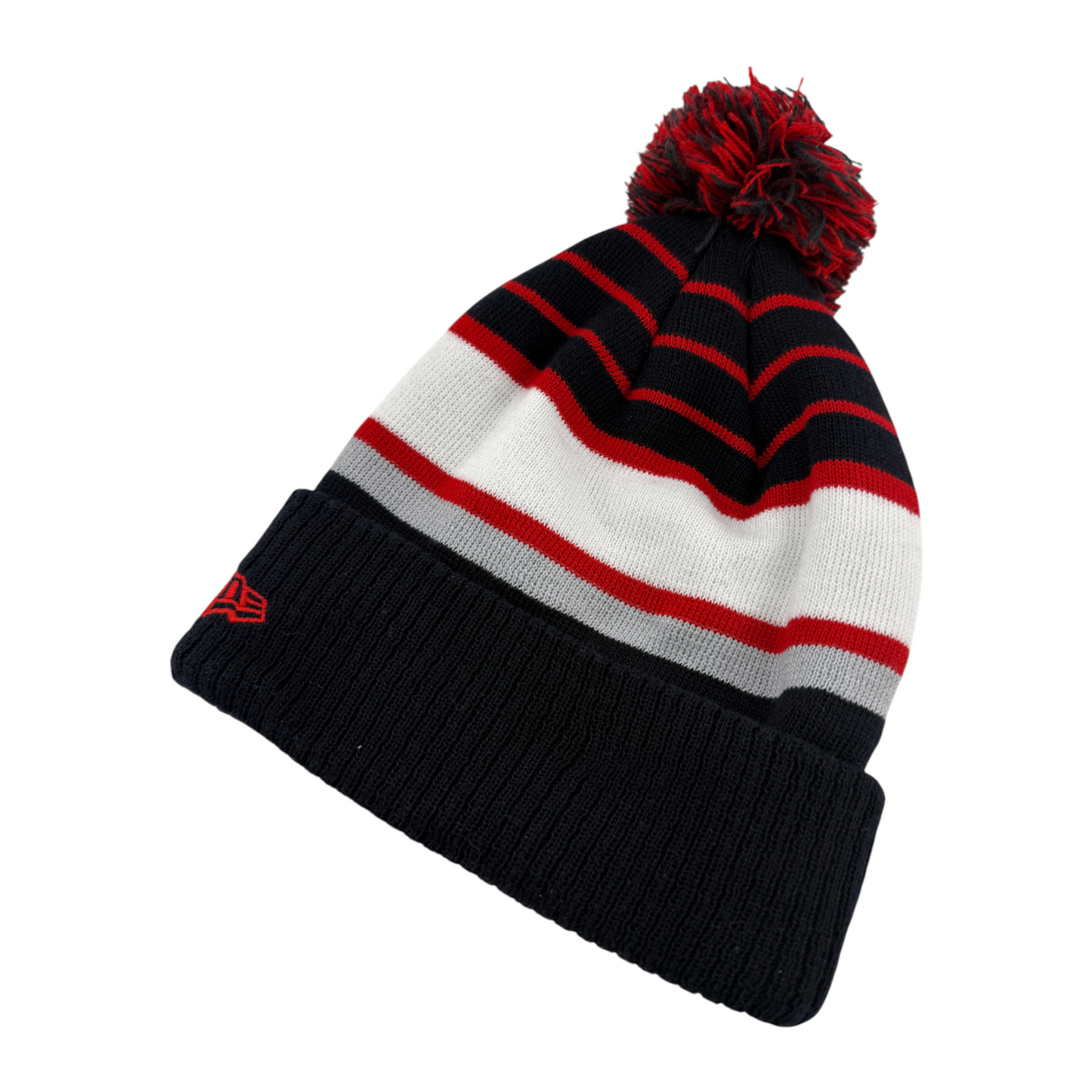 New Era Atlanta Braves MLB 2025 Team Stripe Knit Removable Pom Beanie Cuffed Hat