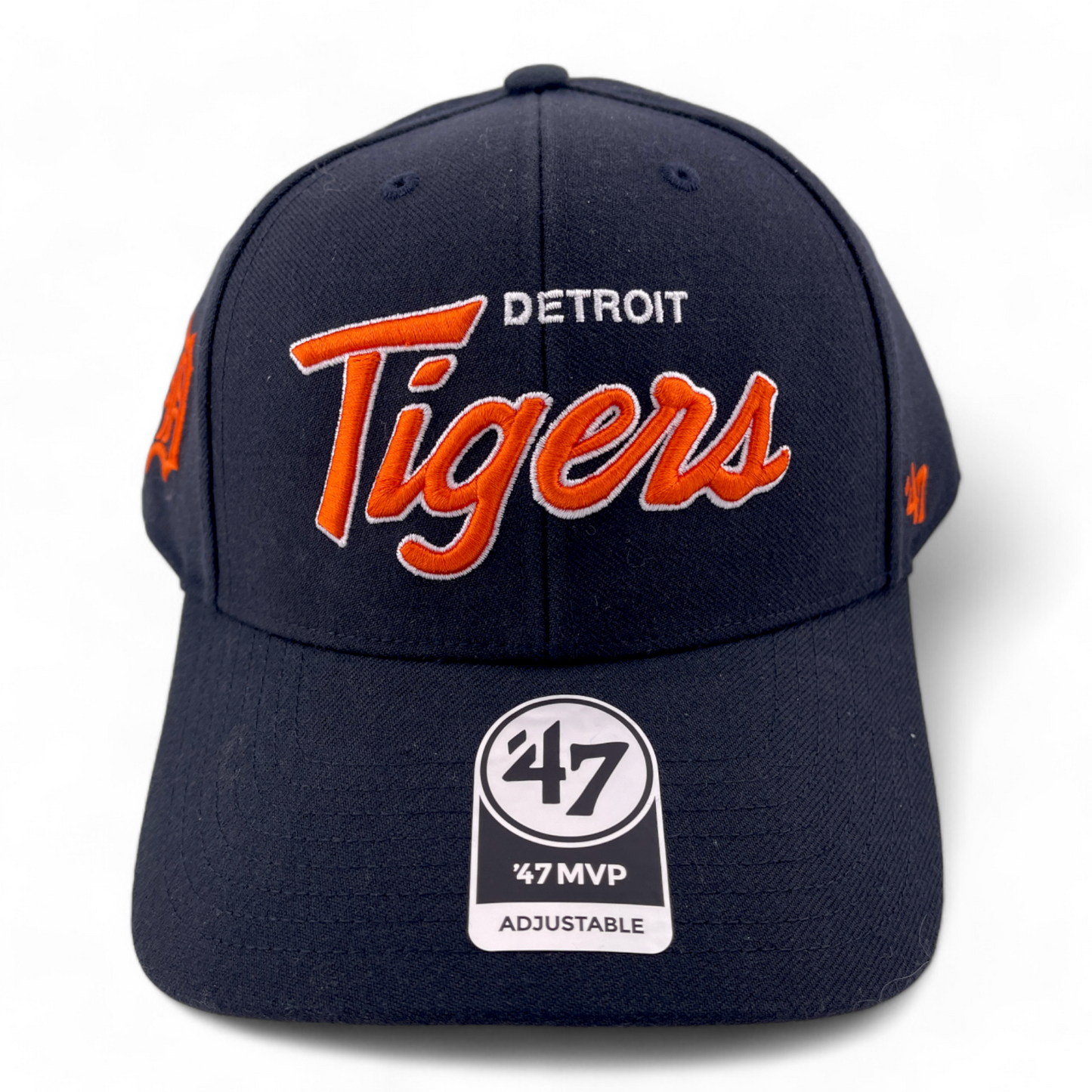 '47 Brand Detroit Tigers MLB Script Logo Side Patch Blue MVP Adjustable Hat Cap