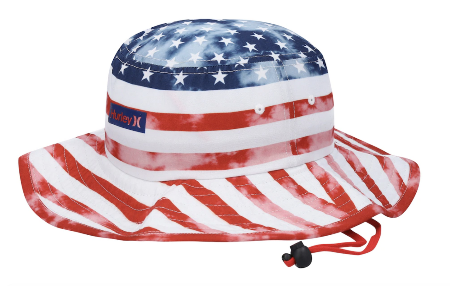 Hurley American Flag Printed Americana Vagabond Boonie Bucket Hat w/ Drawstring