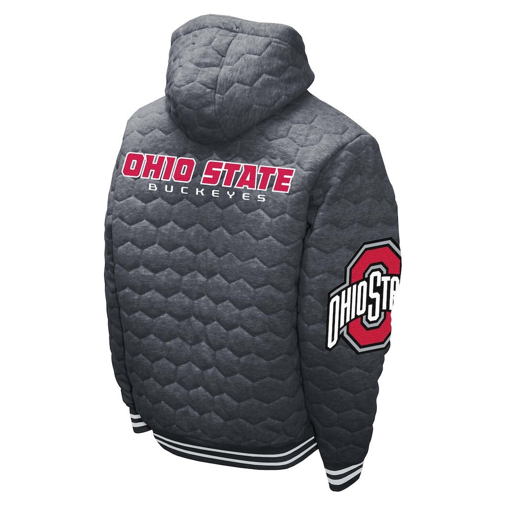 Franchise Club The Ohio State Buckeyes Honeycomb Hooded Jacket Gray Mens X-Large