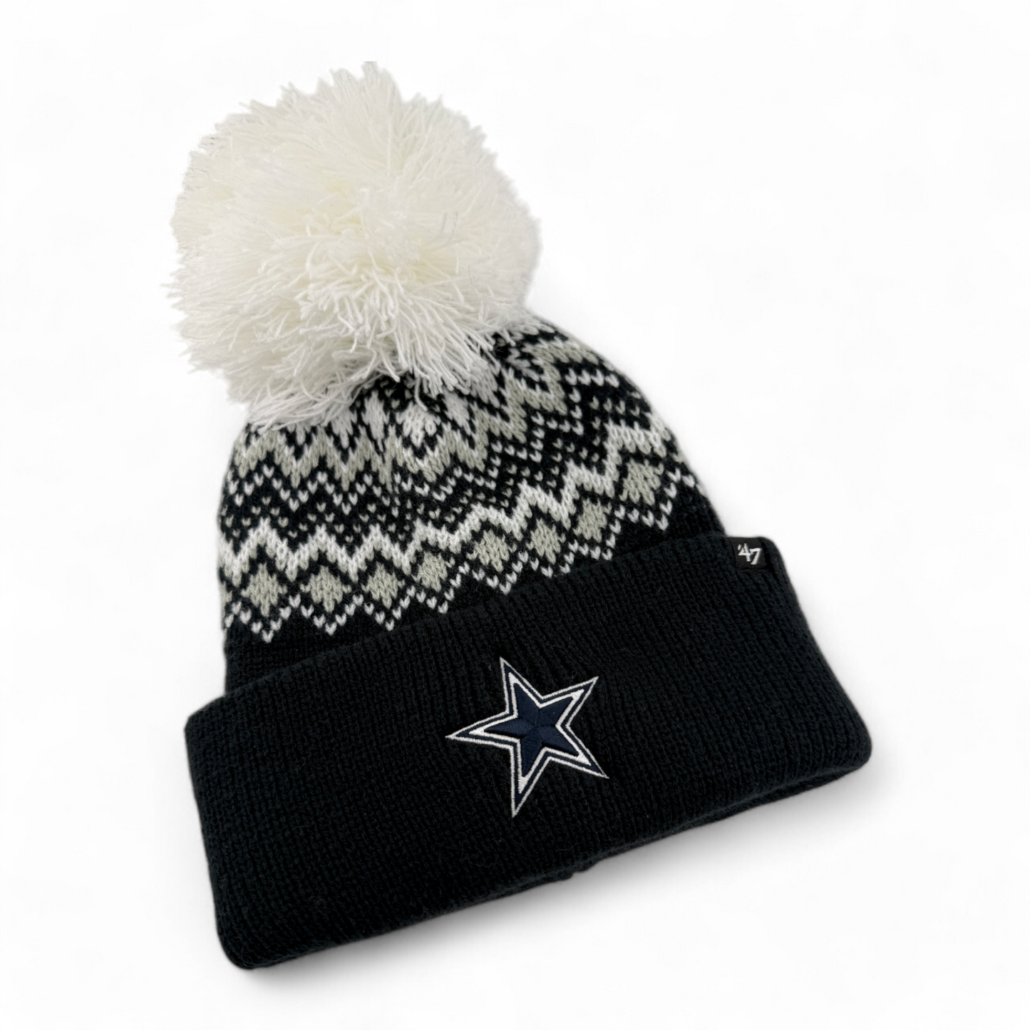 '47 Brand Dallas Cowboys NFL Navy Blue Elsa Knit Cuffed Beanie Pom Cap Hat