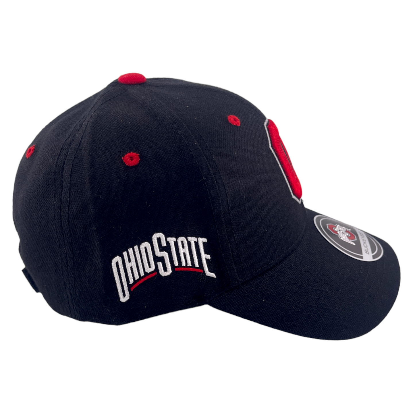 Ohio State University Buckeyes Black/Red Side Logo Adjustable Baseball Hat Cap