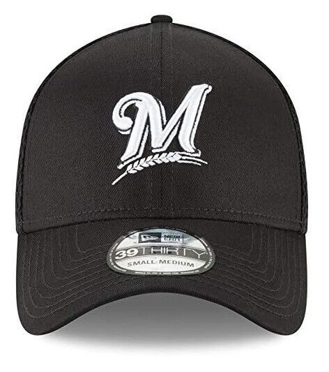 New Era Milwaukee Brewers MLB Neo 39Thirty Black White Flex Fit Hat Cap