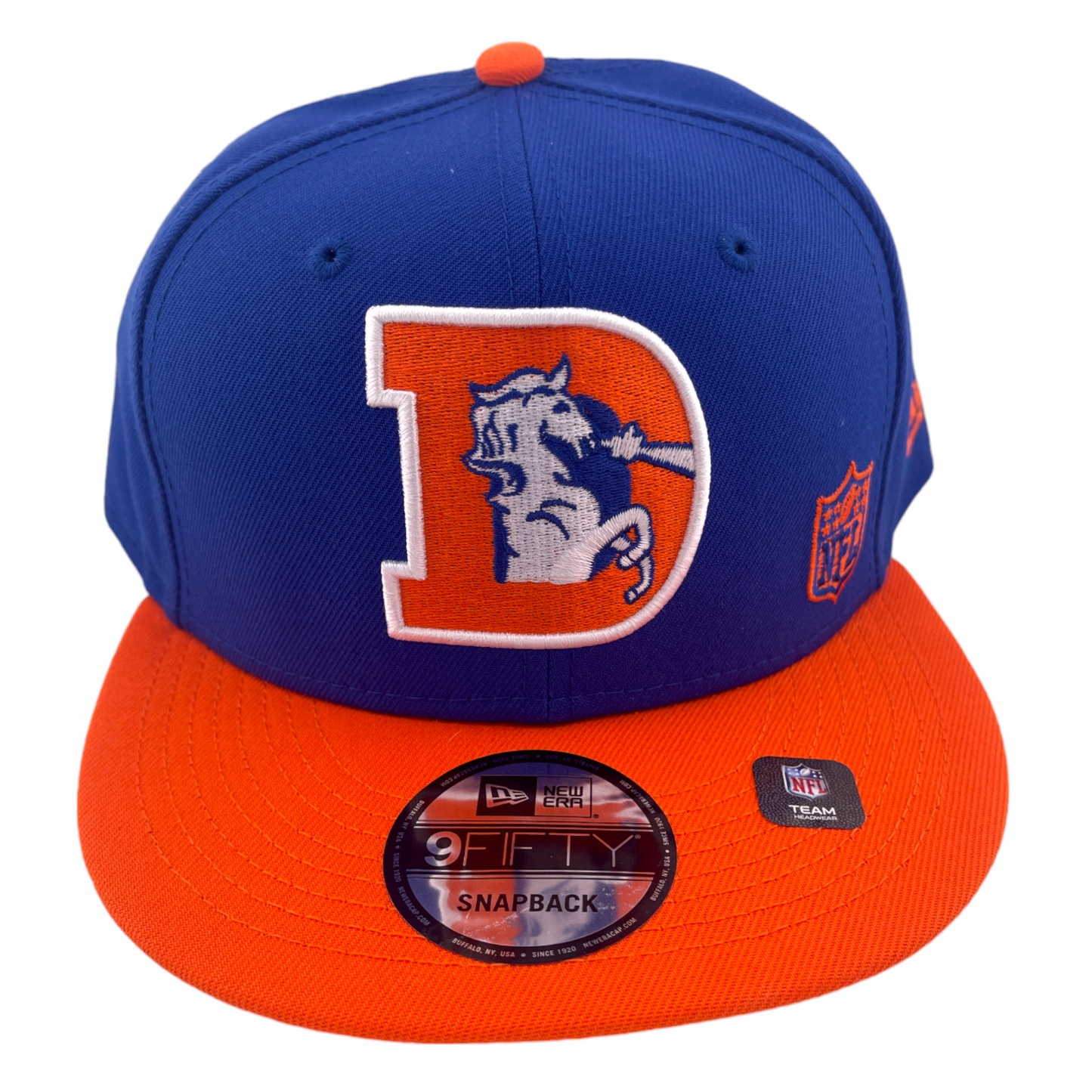 New Era Denver Broncos Throwback Logo Blue/Orange Green NFL 9FIFTY Snapback Hat Cap