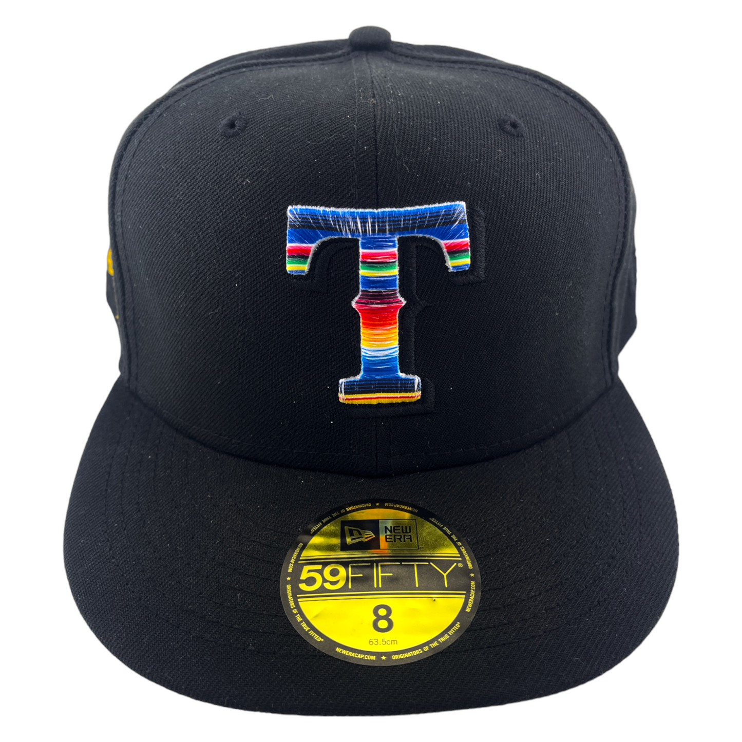 New Era Texas Rangers 40th Patch Black Woven Blanket Logo UV 59FIFTY Fitted Hat Cap