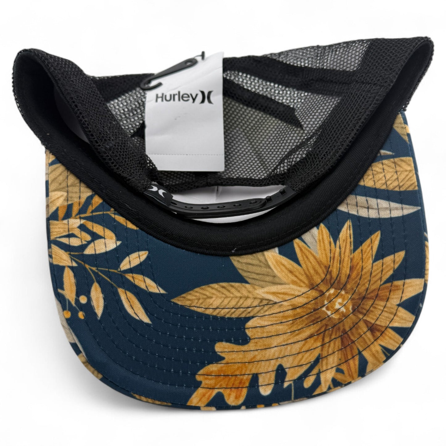 Hurley Brand Icon Yellow Floral Trucker Mesh Back Adjustable Snapback Hat Cap