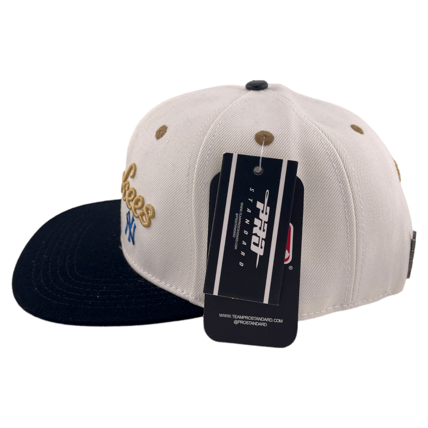 Pro Standard New York Yankees MLB Script Logo Side Patch Ivory/Gold Snapback Hat Cap