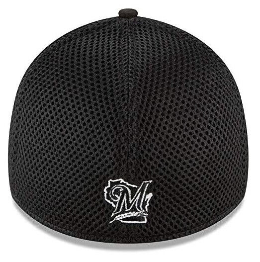 New Era Milwaukee Brewers MLB Neo 39Thirty Black White Flex Fit Hat Cap