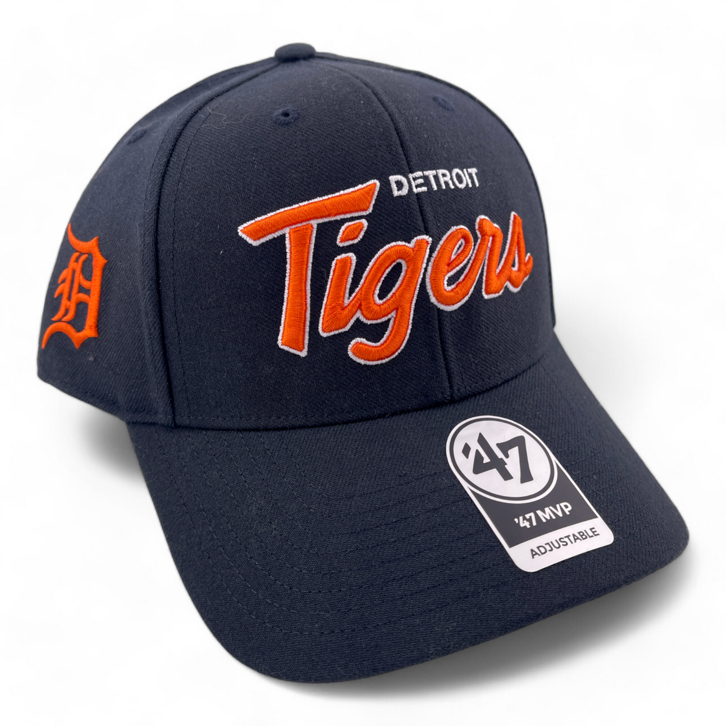 '47 Brand Detroit Tigers MLB Script Logo Side Patch Blue MVP Adjustable Hat Cap