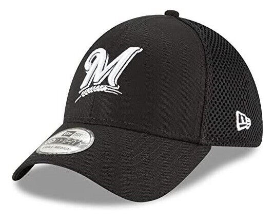 New Era Milwaukee Brewers MLB Neo 39Thirty Black White Flex Fit Hat Cap