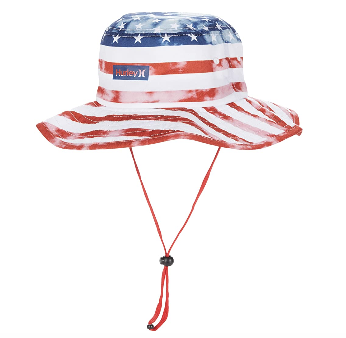 Hurley American Flag Printed Americana Vagabond Boonie Bucket Hat w/ Drawstring