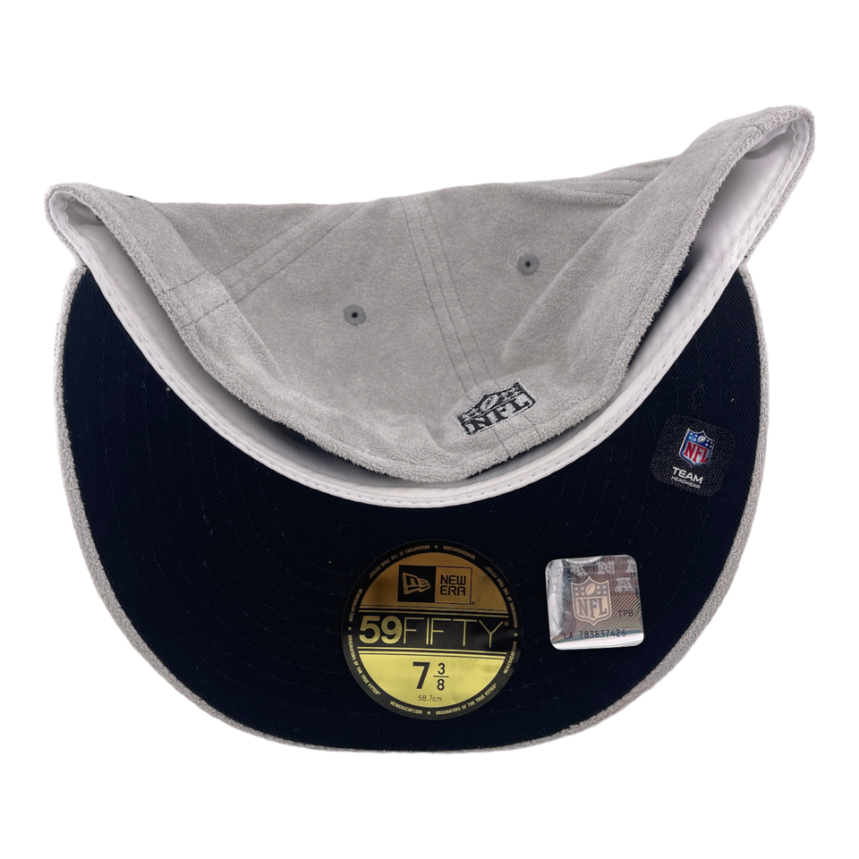New Era Las Vegas Raiders Grey Metallic Suede Side Patch 59FIFTY Fitted Hat Cap