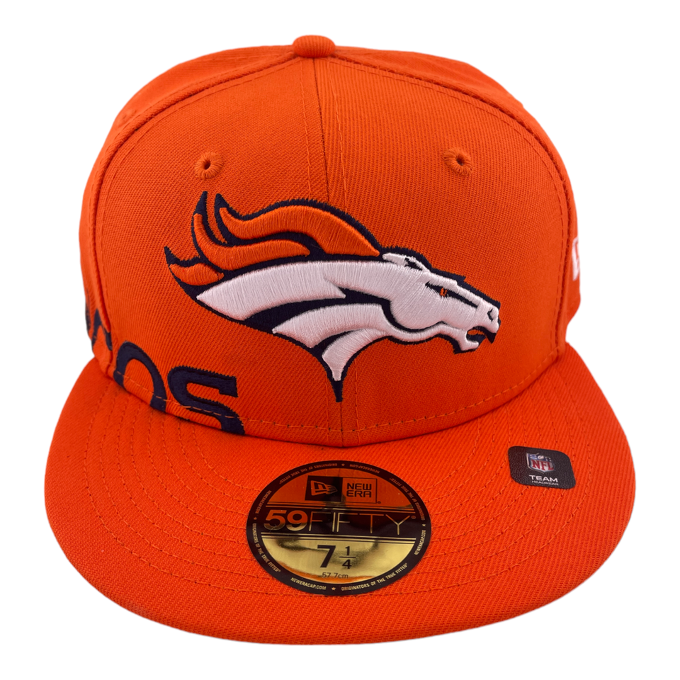 New Era Denver Broncos Side Stitch Name Logo Orange/Green UV 59FIFTY Fitted Hat Cap