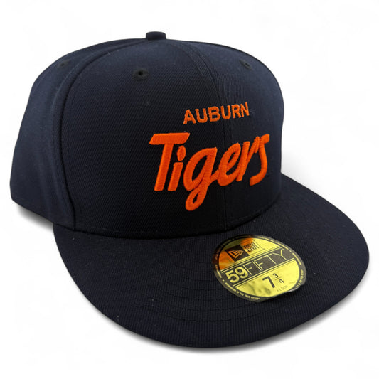 New Era Auburn University Tigers NCAA Script Logo Navy 59Fifty Fitted Hat Cap