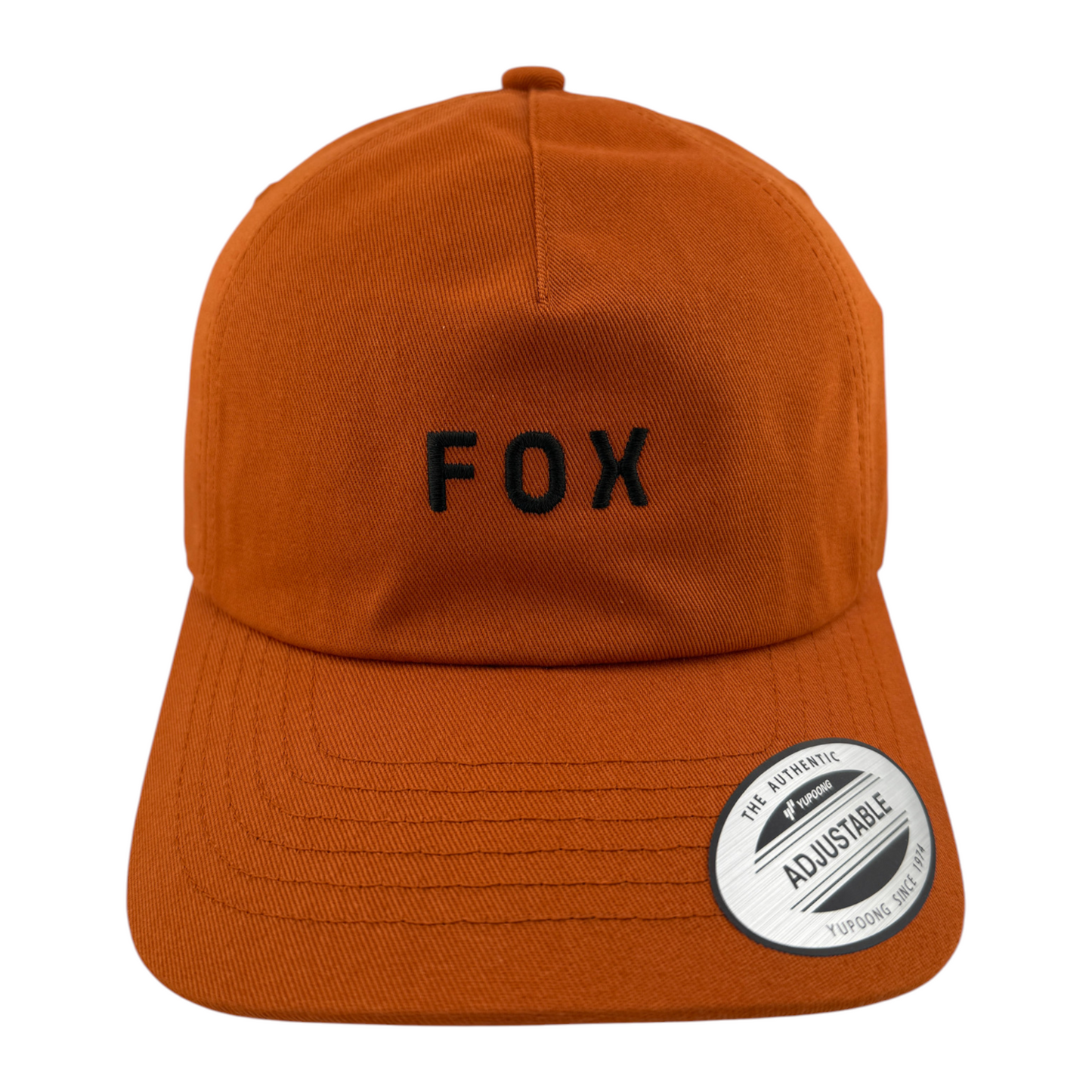 Fox Racing Wordmark Burnt Orange Logo A-Frame Adjustable Strapback Dad Hat Cap