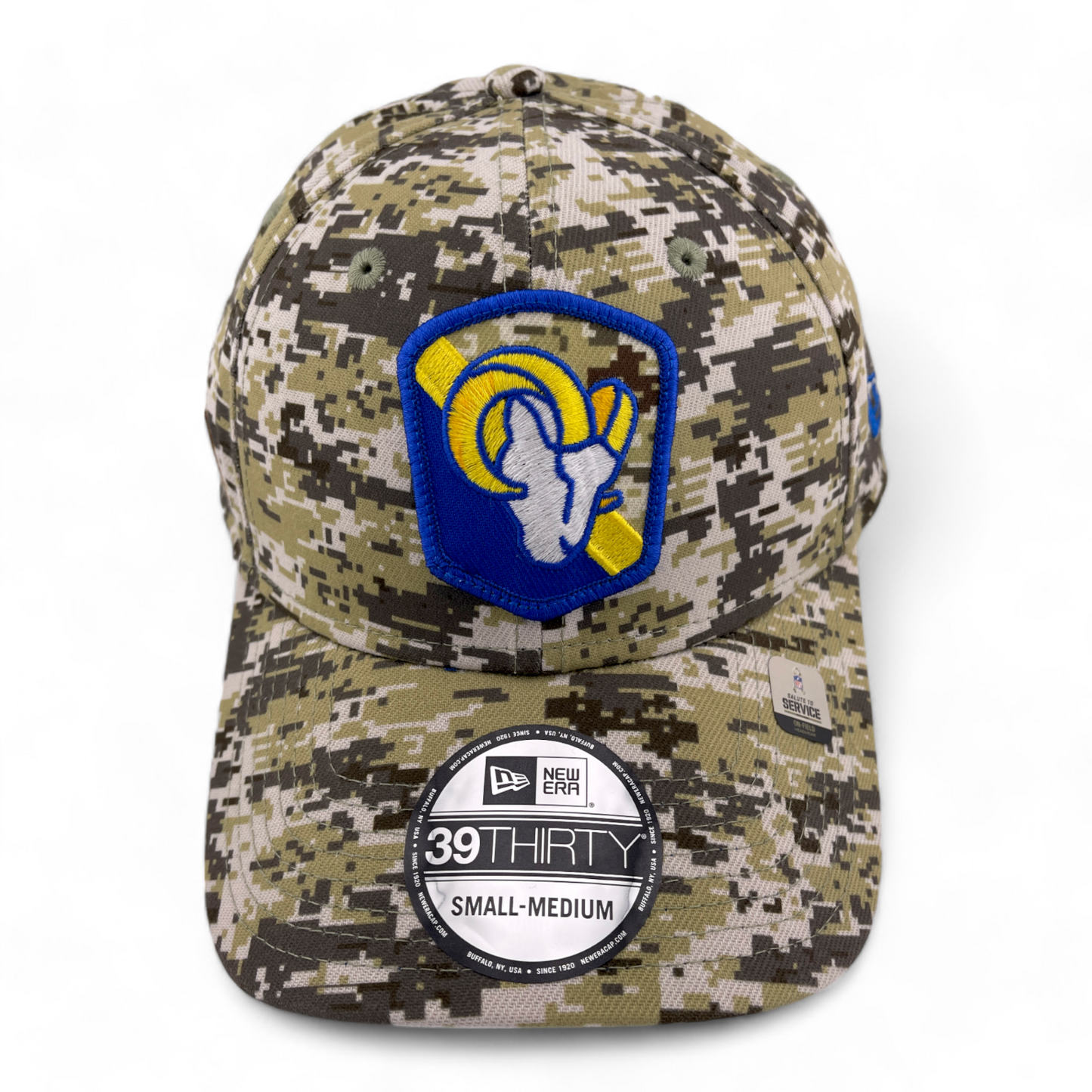 New Era Los Angeles Rams 2023 Salute to Service Camo NFL 39Thirty Flex Fit Hat Cap