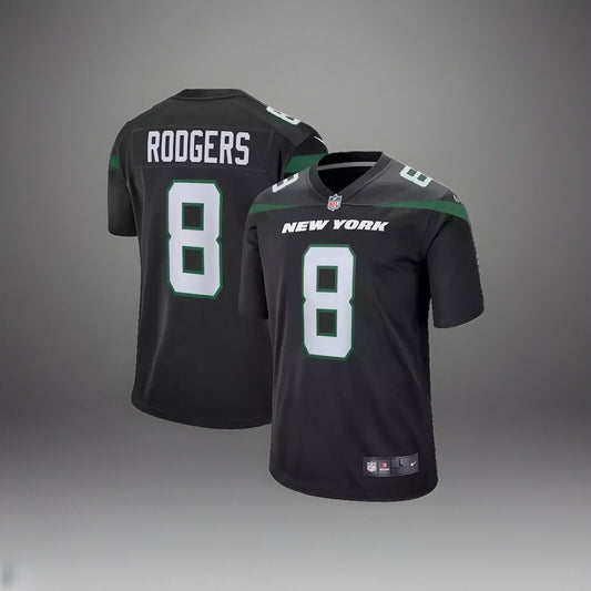 Nike Aaron Rodgers #8 New York Jets Black On Field Dri-FIT Jersey Men’s Sizes