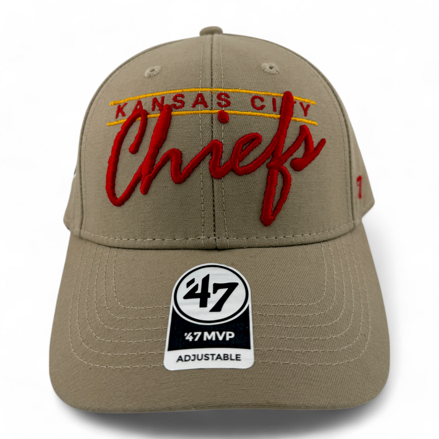 '47 Brand Kansas City Chiefs NFL Atwood Khaki Logo Patch MVP Adjustable Hat Cap