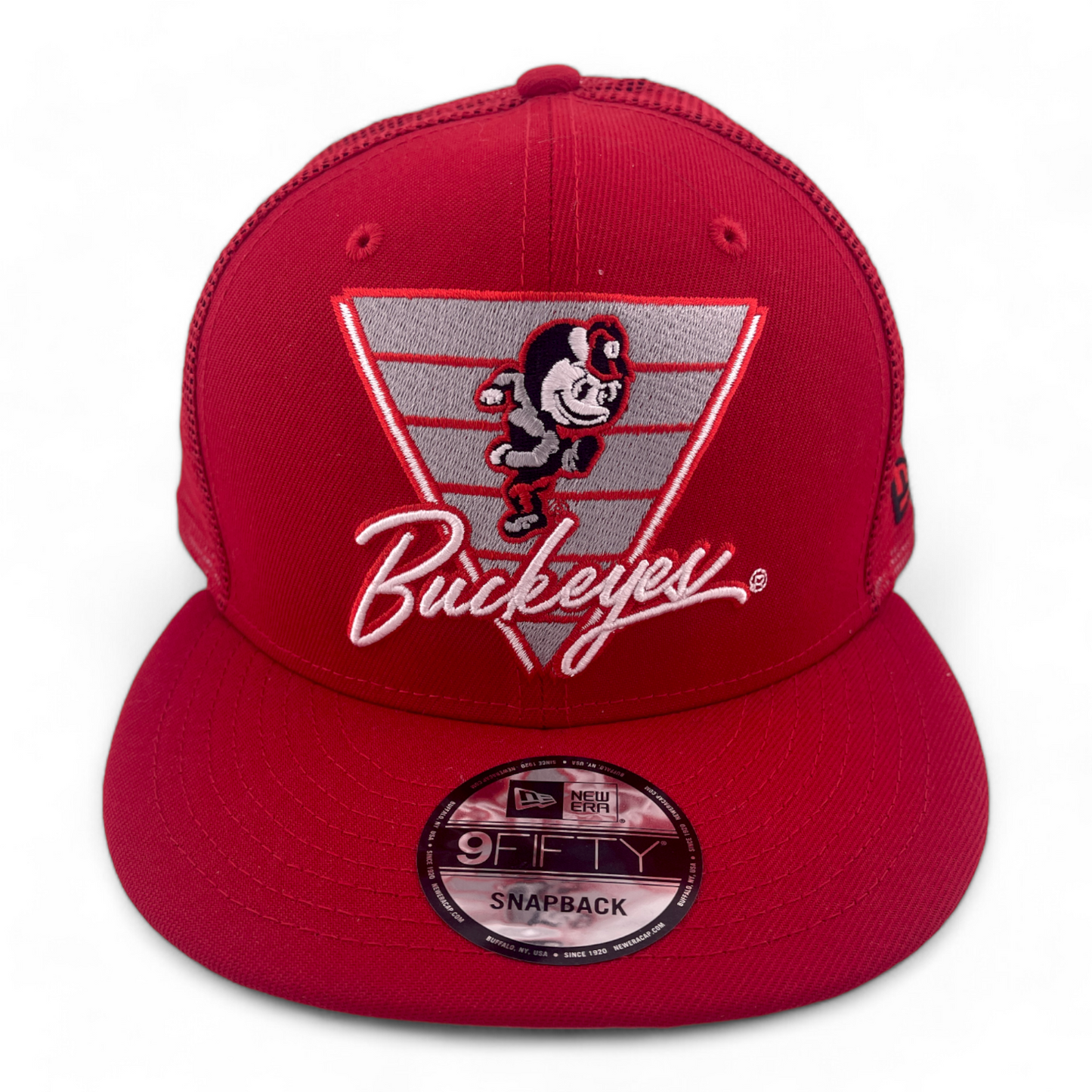 New Era Ohio State Buckeys Retro Logo 9FIFTY Mesh Back Trucker Snapback Hat Cap