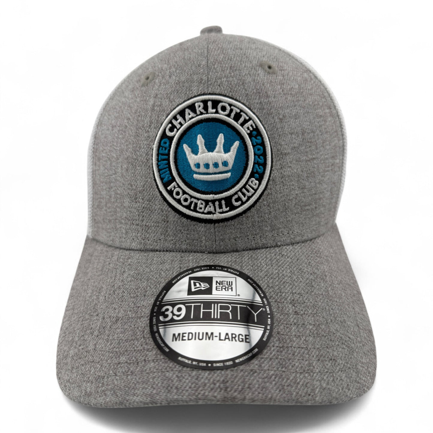 New Era Charlotte United FC MLS Heather Grey Mesh Back 39Thirty Flex Fit Hat Cap