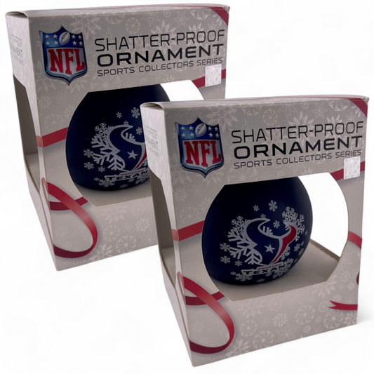 2-PACK Houston Texans NFL Navy Round Shatterproof Christmas Tree Boxed Ornament