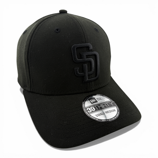 New Era San Diego Padres MLB All Blackout Blacked Out 39Thirty Flex Fit Hat Cap