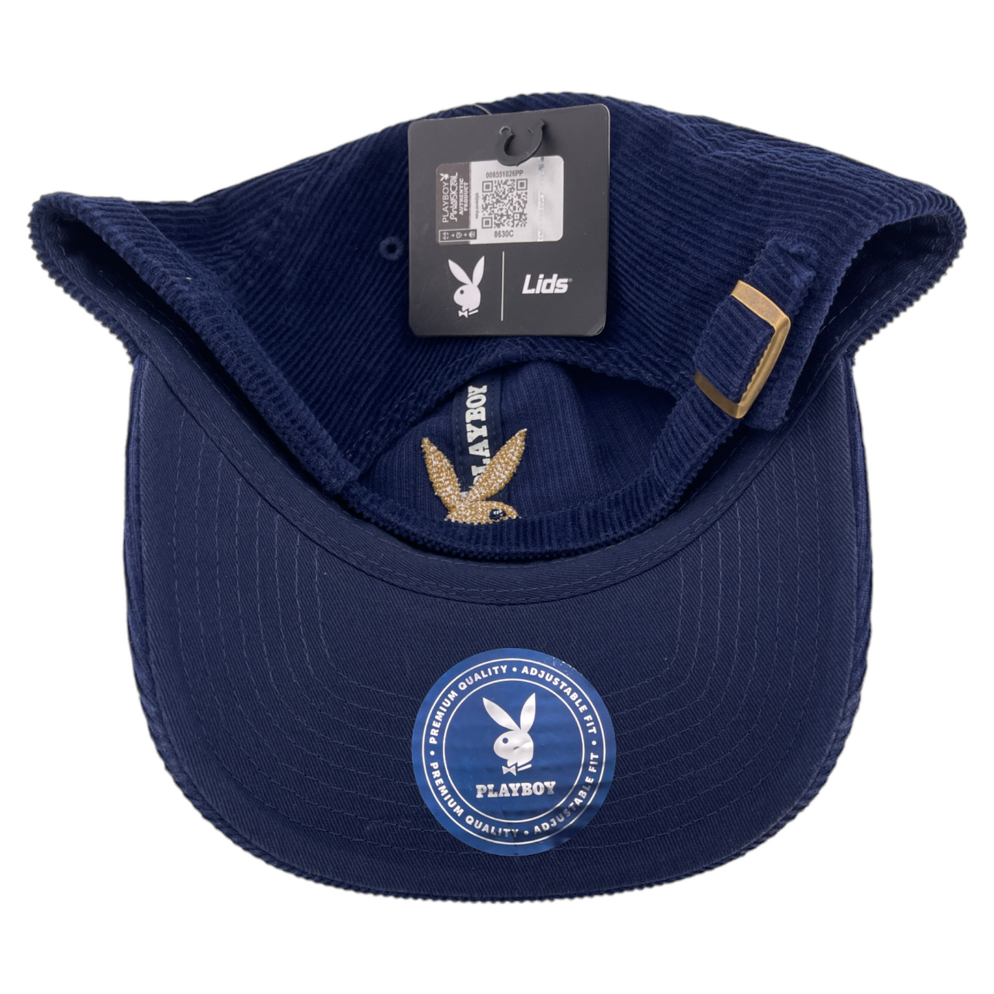 Playboy Blueberry Pie Navy Blue Gold Bunny Logo Corduroy Adjustable Dad Hat Cap