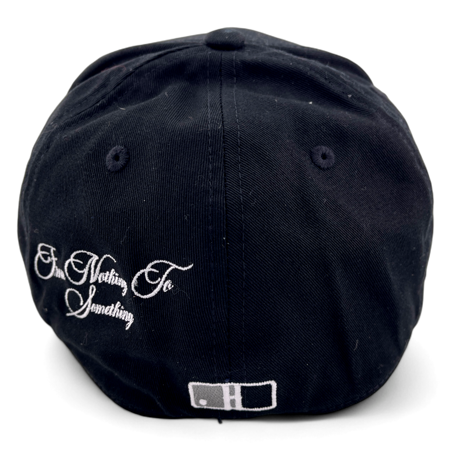 Hoodrich OG Script Logo Embroidery Black Flat Bill Fitted Hat Cap Size Medium