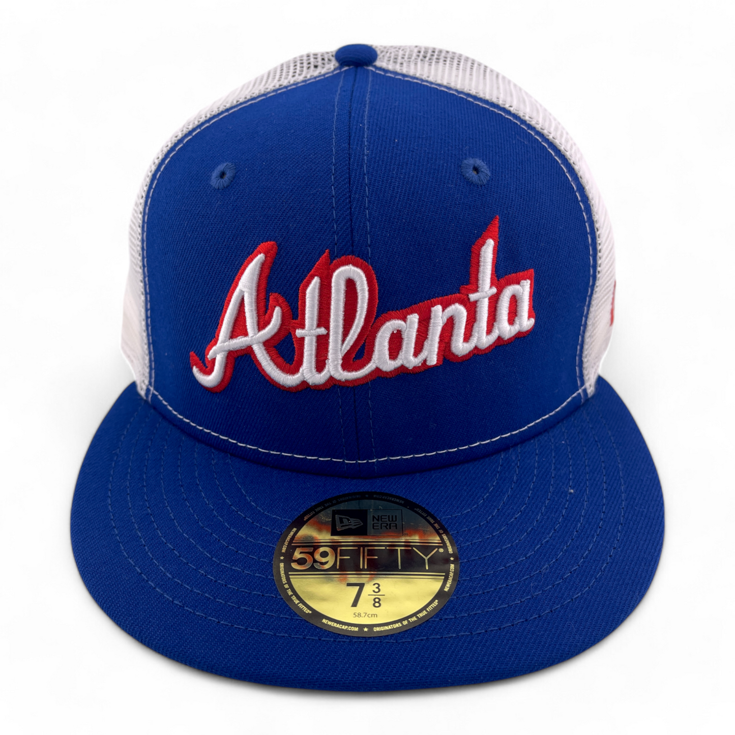 New Era Atlanta Braves MLB Script Rearview Mesh Back 59FIFTY Fitted Hat Cap