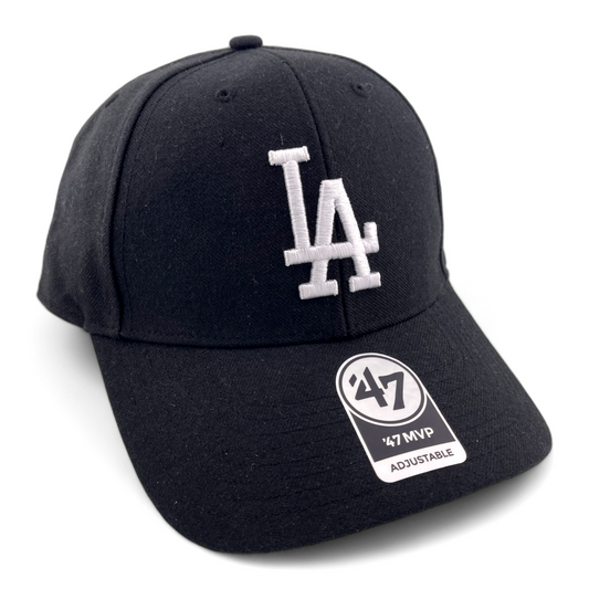 '47 Brand Los Angeles Dodgers MLB Black Gray UV White Logo MVP Adjustable Hat