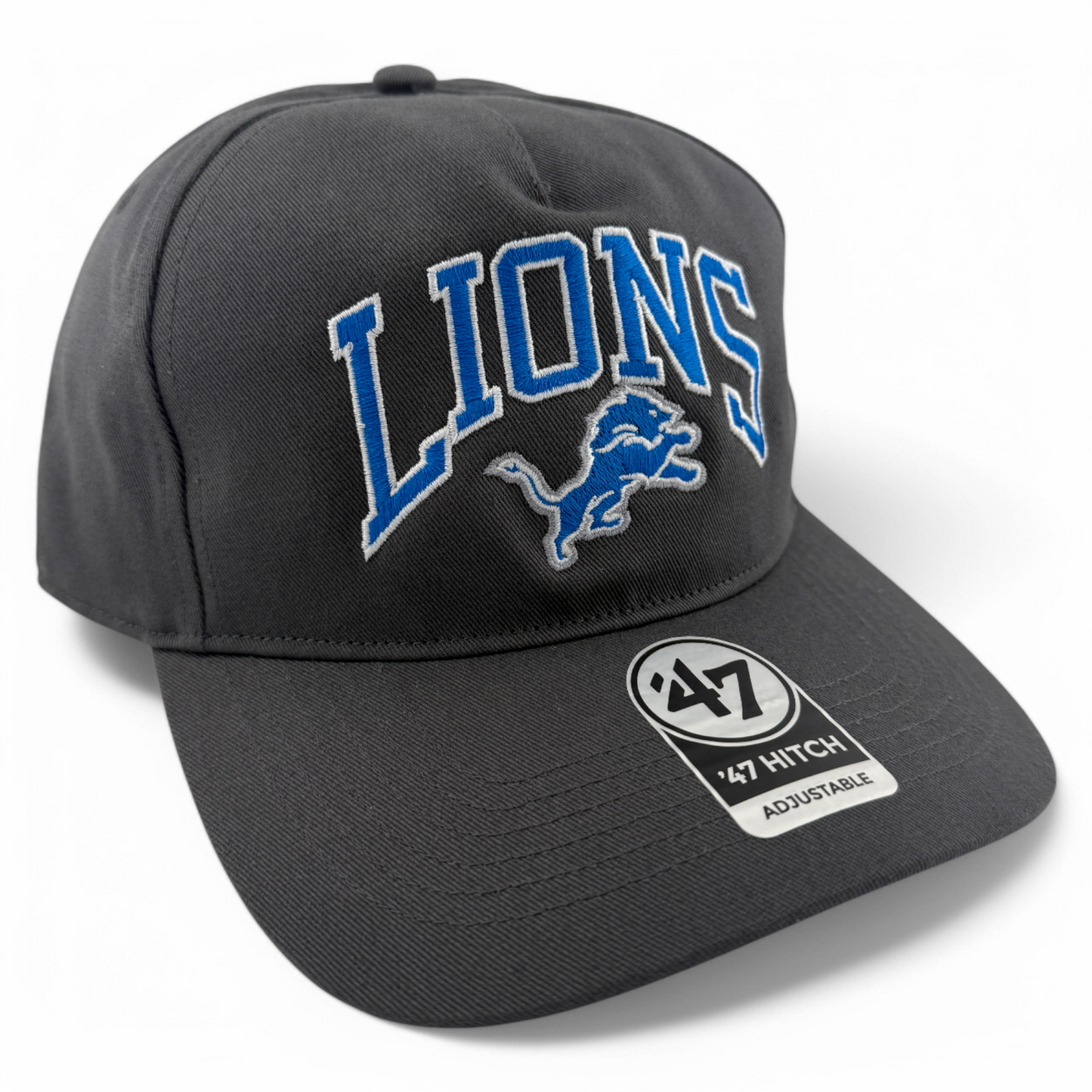 NEW '47 Brand Detroit Lions Team Logo NFL Charcoal Gray Hitch Snapback Hat Cap