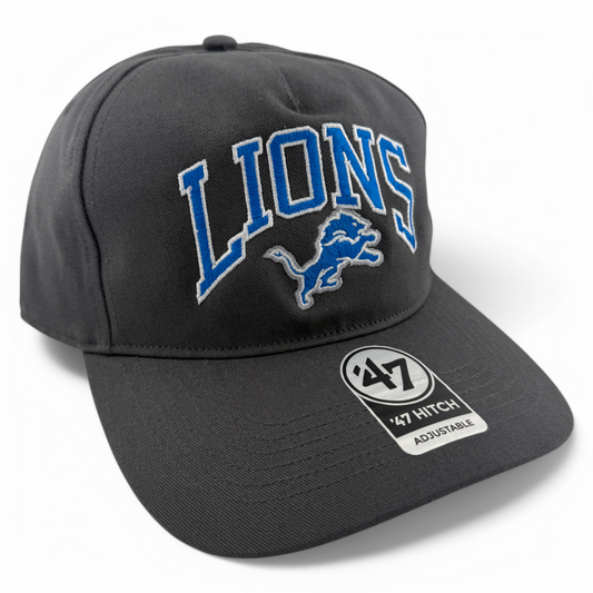 NEW '47 Brand Detroit Lions Team Logo NFL Charcoal Gray Hitch Snapback Hat Cap