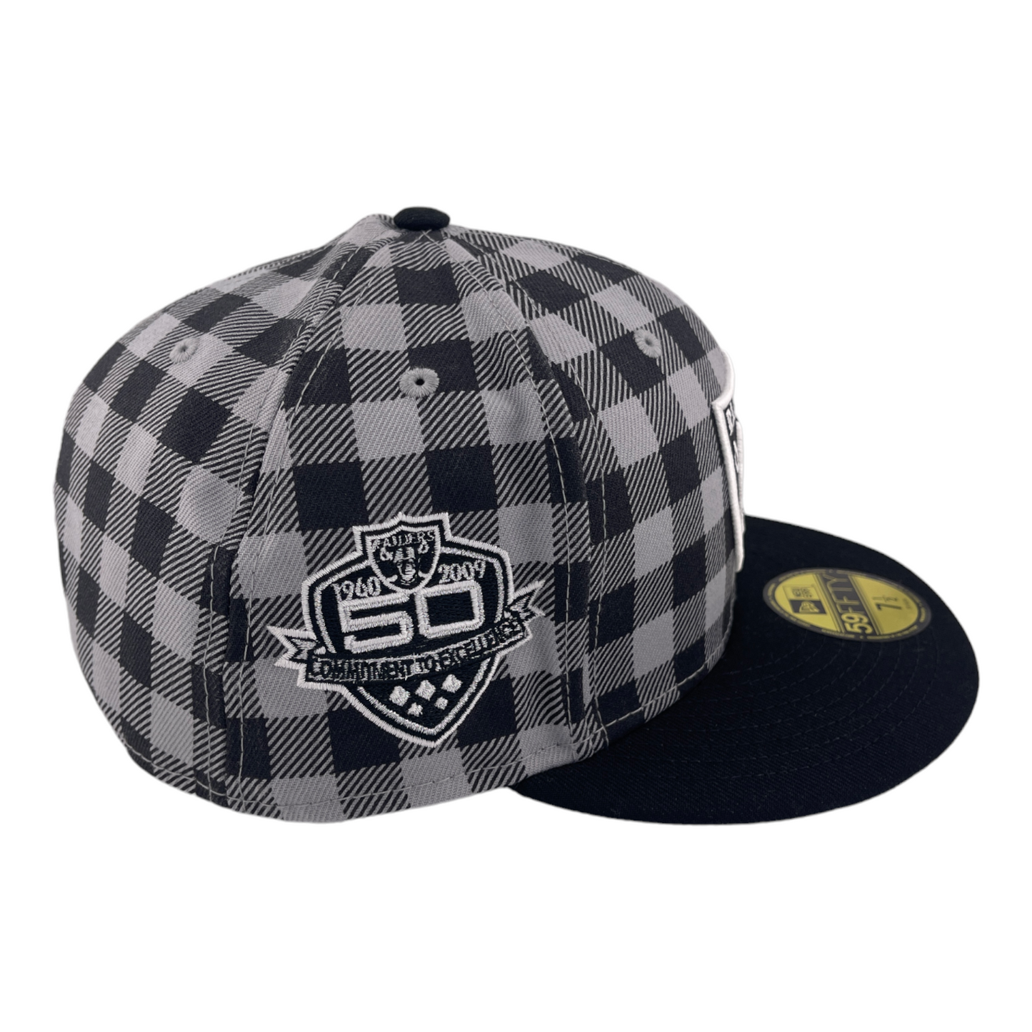 New Era Las Vegas Raiders Plaid Checkered 50 Year Side Patch 59FIFTY Fitted Hat Cap