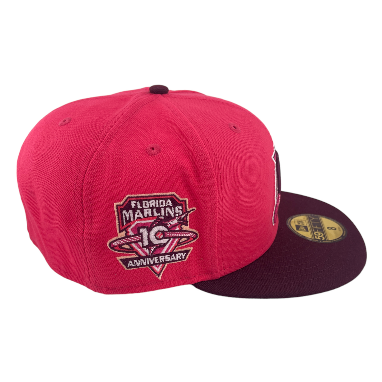 New Era Florida Marlins 10th Anniversary Patch Pink/Burgundy Peach 59FIFTY Hat Cap