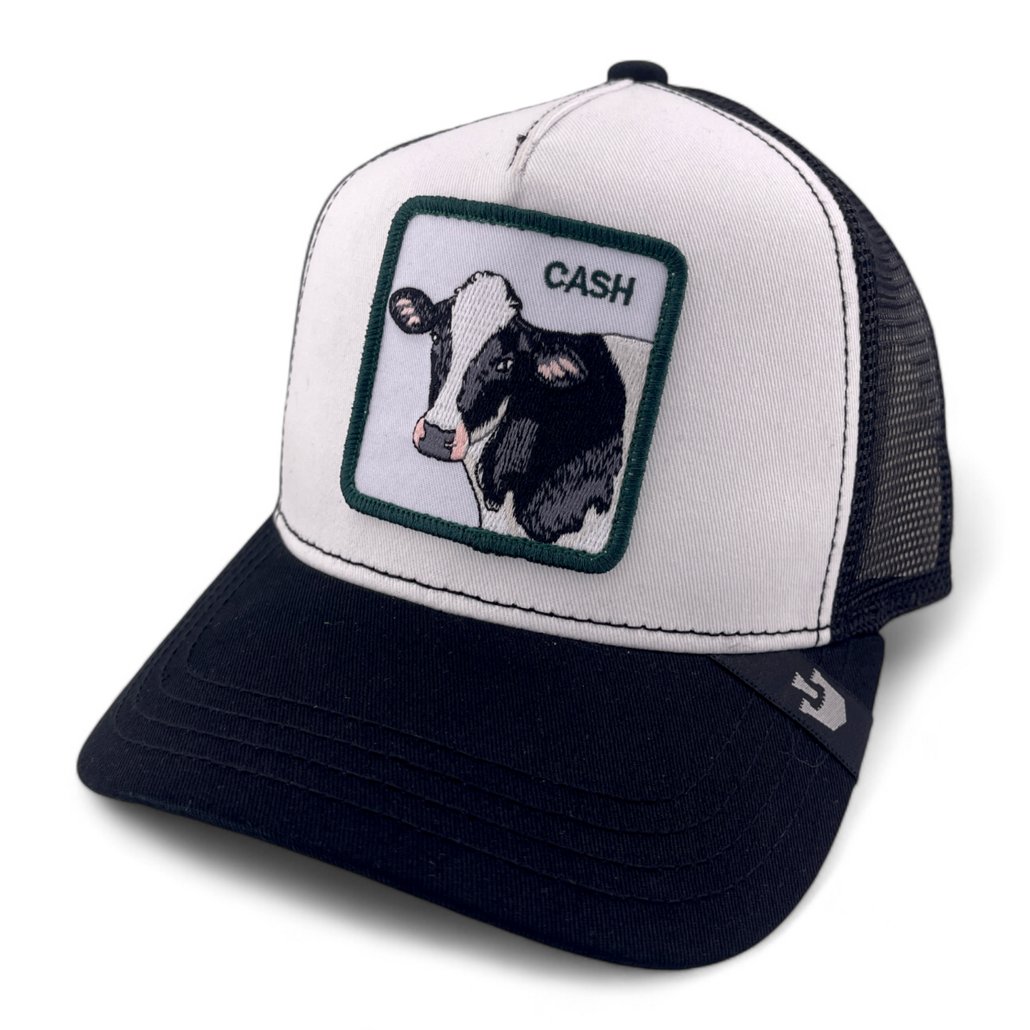 Goorin Bros Cash Cow The Farm White/Black Mesh Back Trucker Snapback Hat Cap