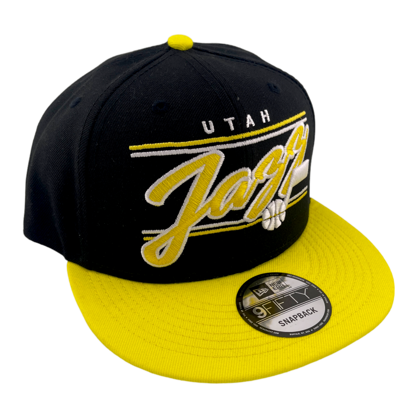 New Era Utah Jazz Team Script Logo Black/Yellow/Grey UV NBA 9FIFTY Snapback Hat Cap