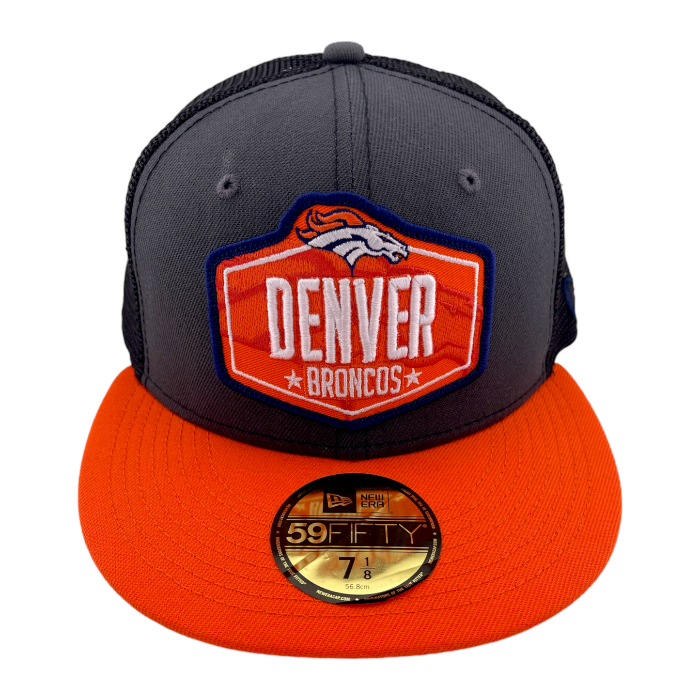 New Era Denver Broncos NFL 2021 Draft Mesh Back Trucker 59Fifty Fitted Hat Cap