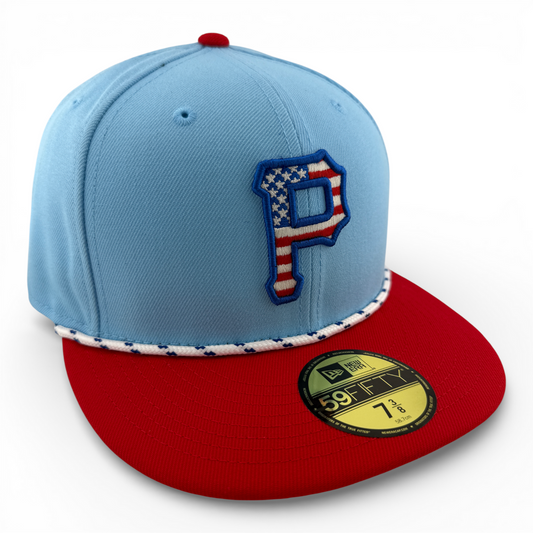 New Era Pittsburgh Pirates MLB 2025 4th of July USA Flag Rope 59Fifty Fitted Hat