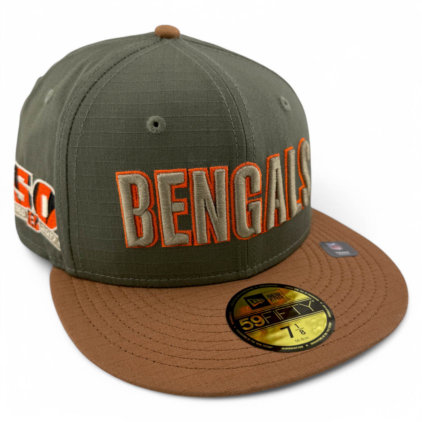 New Era Cincinnati Bengals NFL Ripstop Olive 50th Patch 59Fifty Fitted Hat Cap