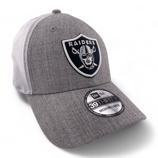 New Era Las Vegas Raiders NFL Heather Grey Mesh Back 39Thirty Flex Fit Hat Cap