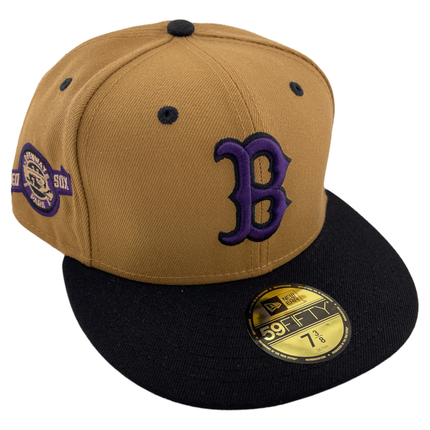 New Era Boston Red Sox MLB Fenway Park Patch Tan/Purple 59Fifty Fitted Hat Cap