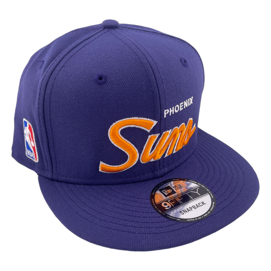 New Era Phoenix Suns Script Up Logo Purple/Grey UV NBA 9FIFTY Snapback Hat Cap