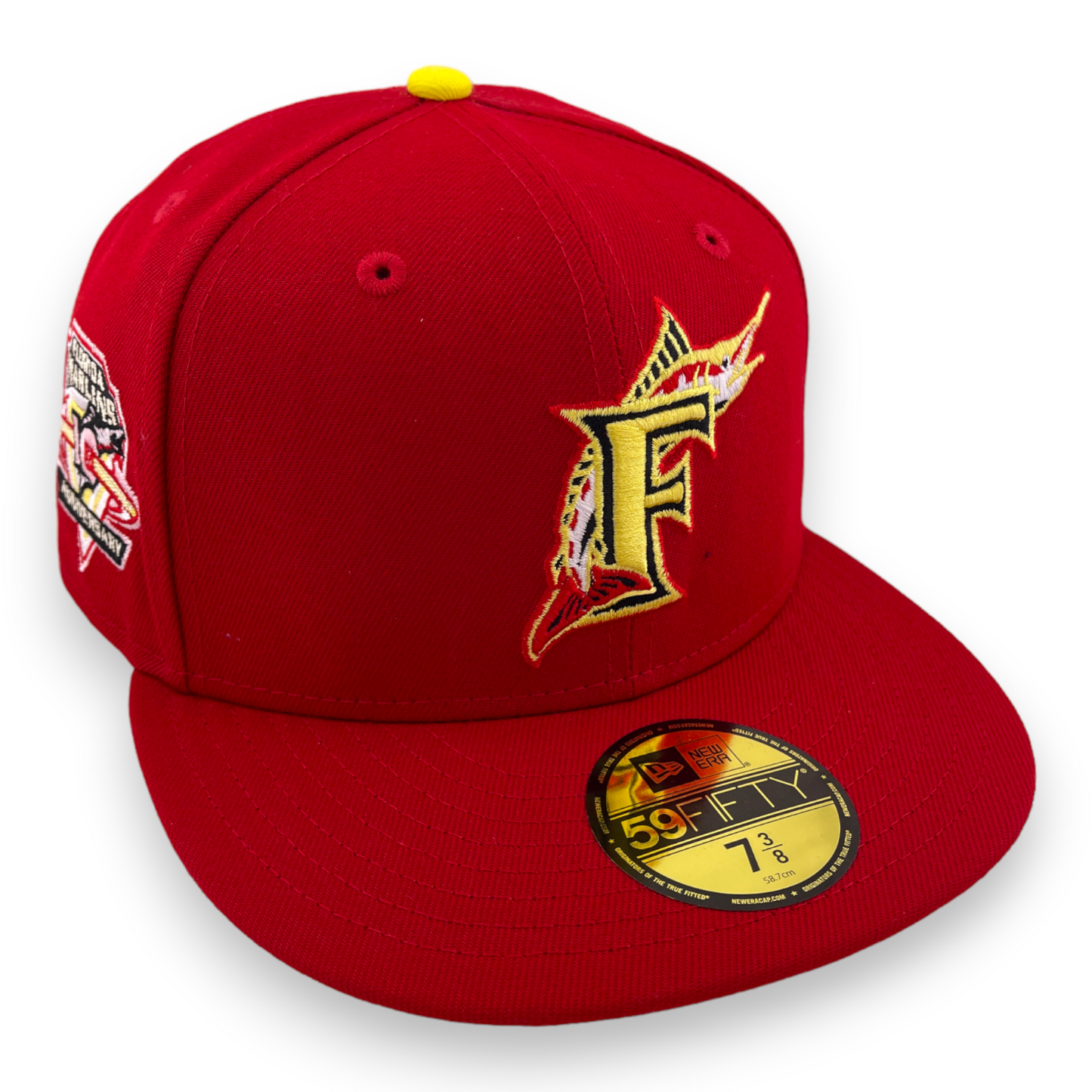 New Era Florida Marlins DC vs Marvel 10th Anniversary Red/Yellow UV 59FIFTY Hat Cap