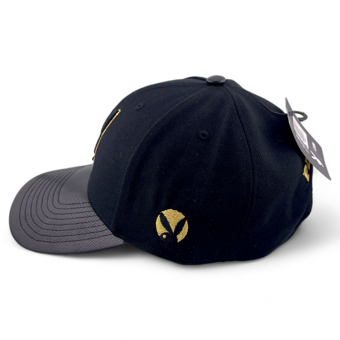 Playboy Premium Bunny Leather Bill Black/Gold Adjustable Snapback Hat Cap