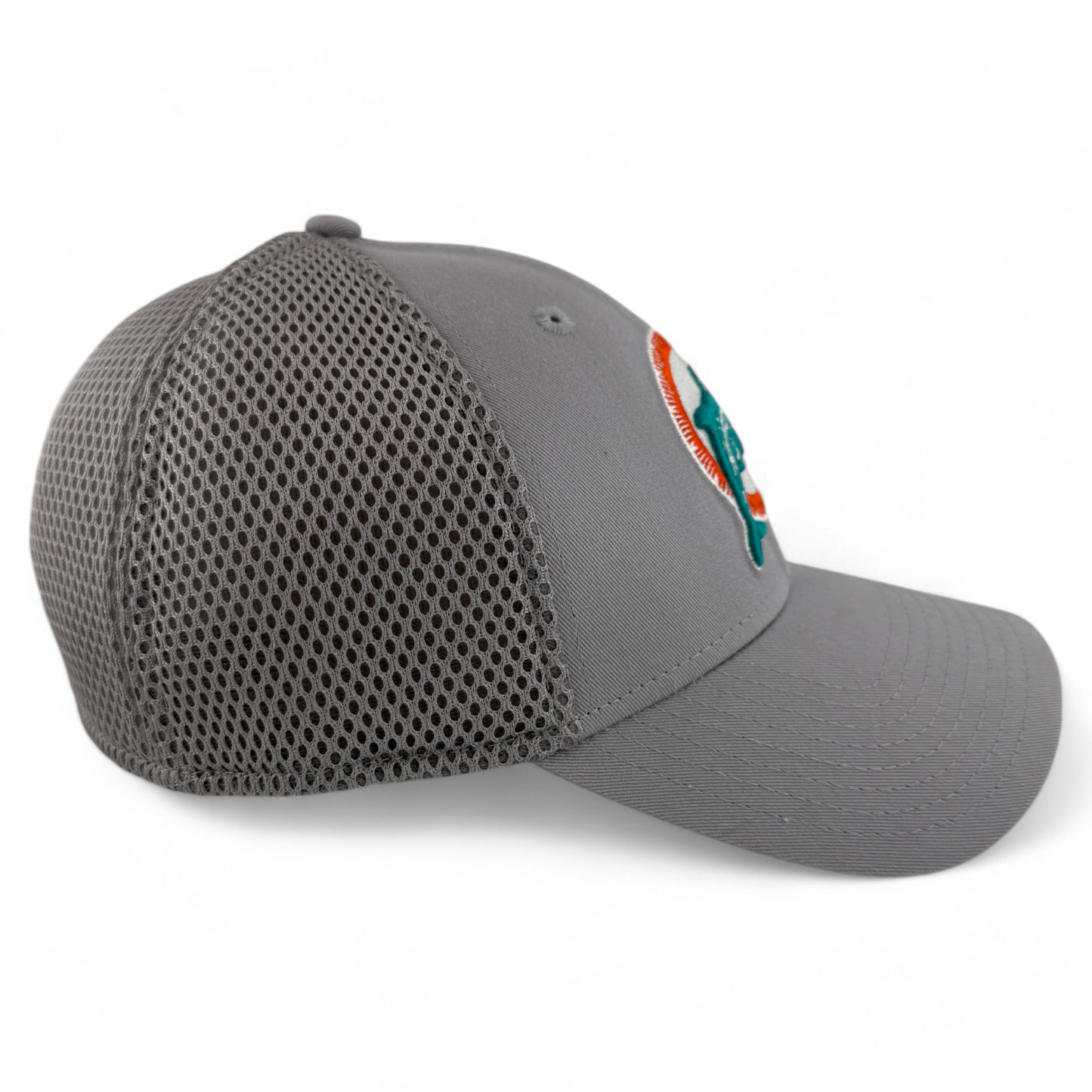 New Era Miami Dolphins NFL Logo Grey Neo Mesh Back 39Thirty Flex Fit Hat Cap