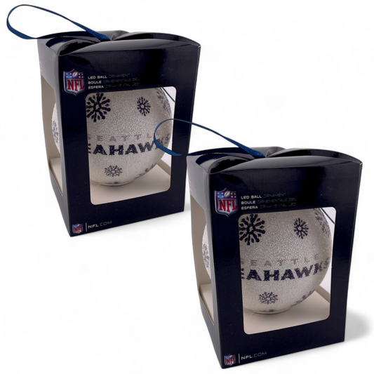 2-PACK Seattle Seahawks NFL Snowflake Round Ball Christmas Tree Ornament LED